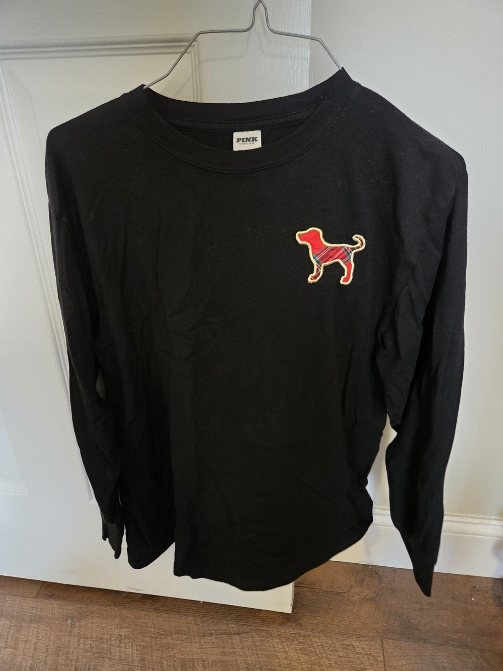 PINK Victoria's Secret Black Long-Sleeve Tee with Red Dog Logo